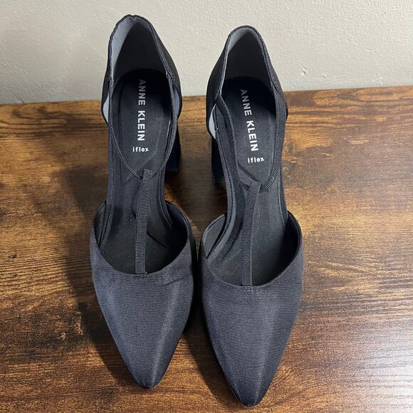 Anne Klein Barclay Pumps 7 M Black T-Strap Block Heel Almond Toe Comfort Chic - Picture 6 of 11